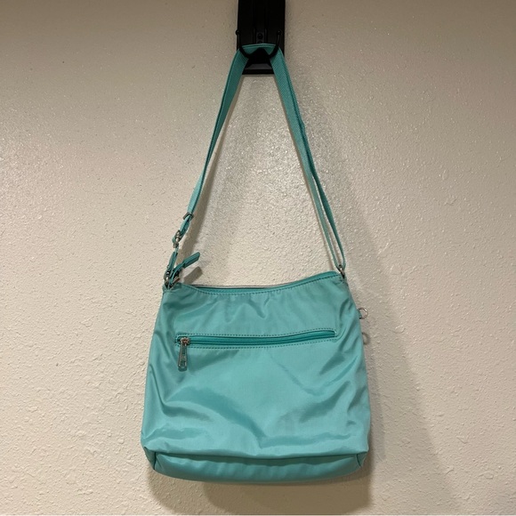 Beside-U RFID Blocking Teal Green Medium Crossbody Bag Hand Sewn Nylon EUC - Picture 4 of 13
